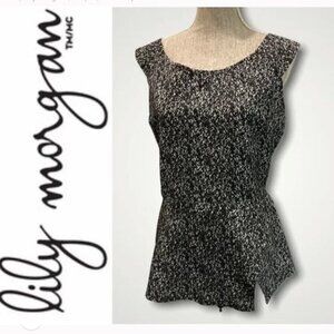 LILY Morgan Black White Peplum Sleeveless Top Large​​​​​​​​
